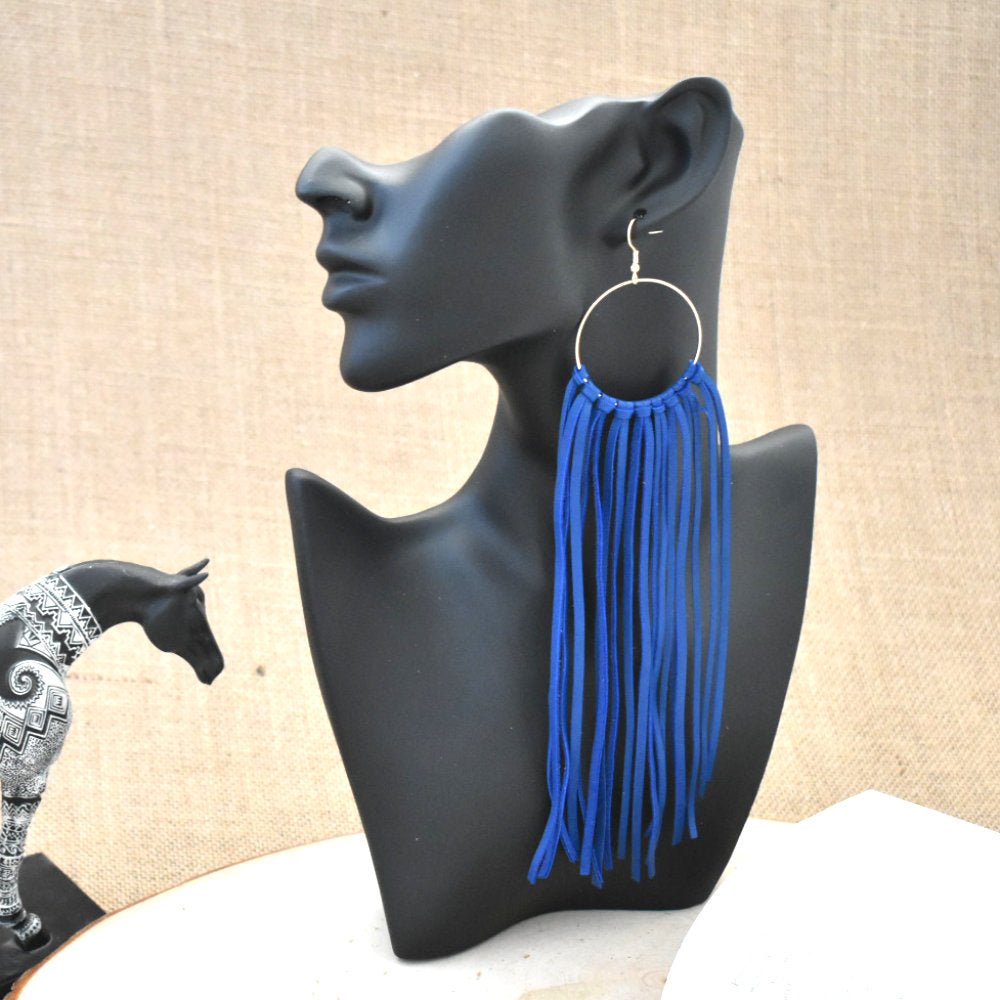 Blue Leather Fringe Earrings - Soul Divine