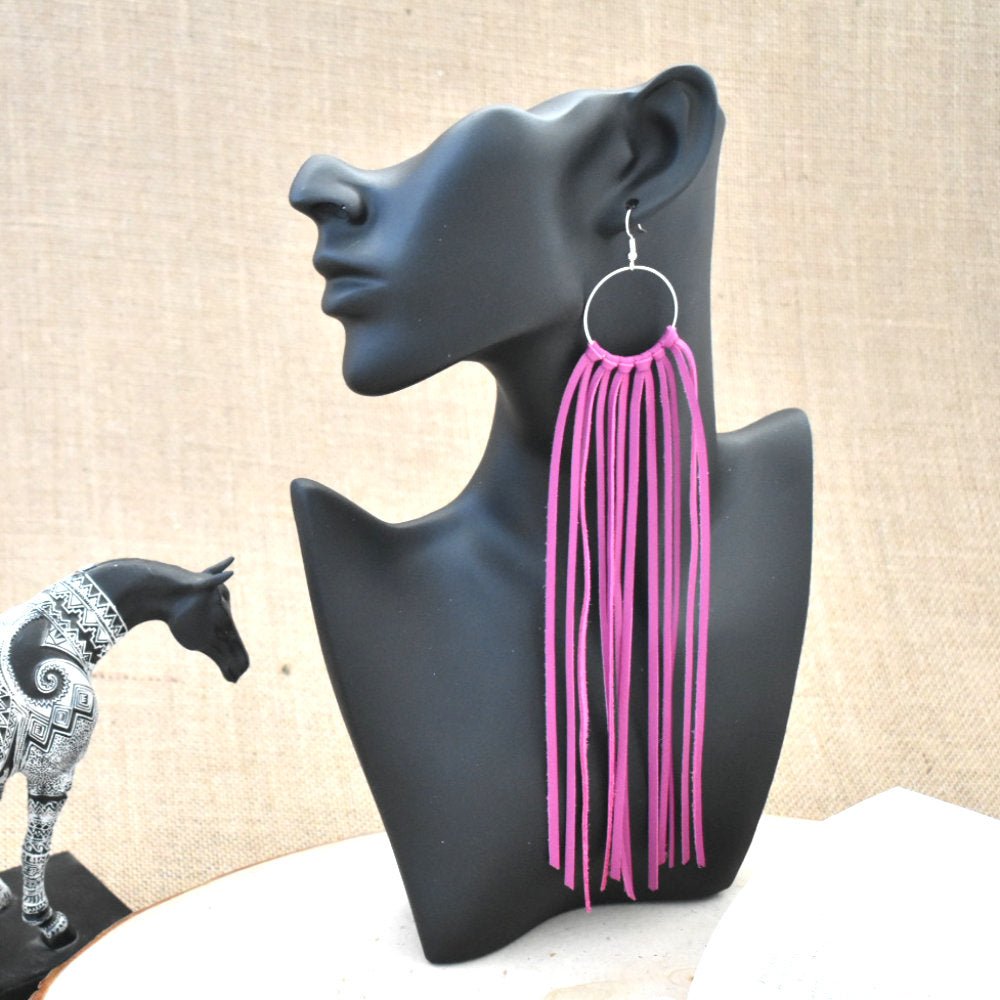 Pink Leather Fringe Earrings - Soul Divine