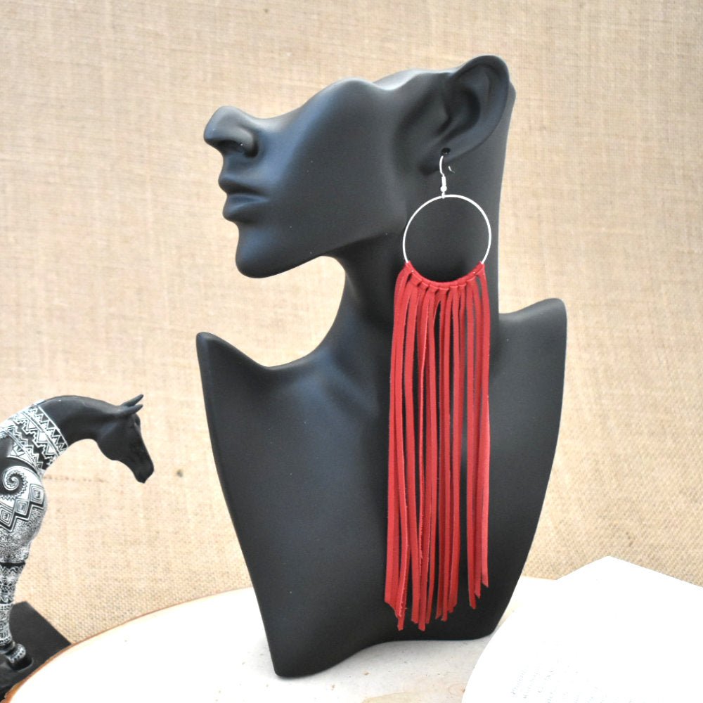 Red Leather Fringe Earrings - Soul Divine