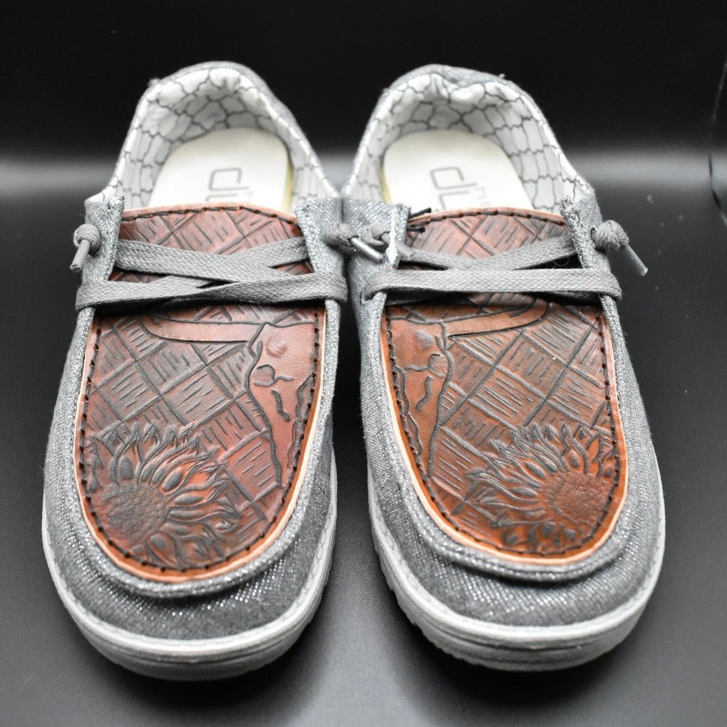 Slip on Shoes with Longhorn Tooled Tops - Prairie Buffalo