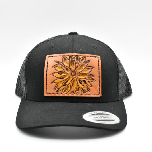 Sunflower Tooled Leather Hat - Prairie Buffalo