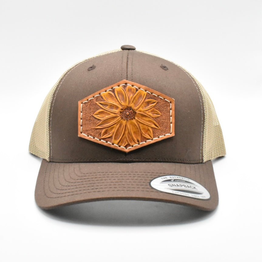 Sunflower Tooled Leather Hat - Prairie Buffalo