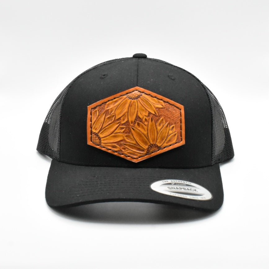 Sunflower Tooled Leather Hat - Prairie Buffalo