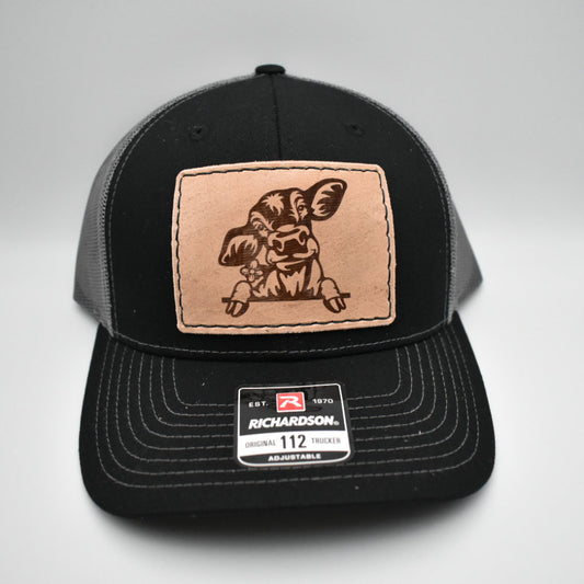 calfleather hat patch sewn onto richardson 112 hat