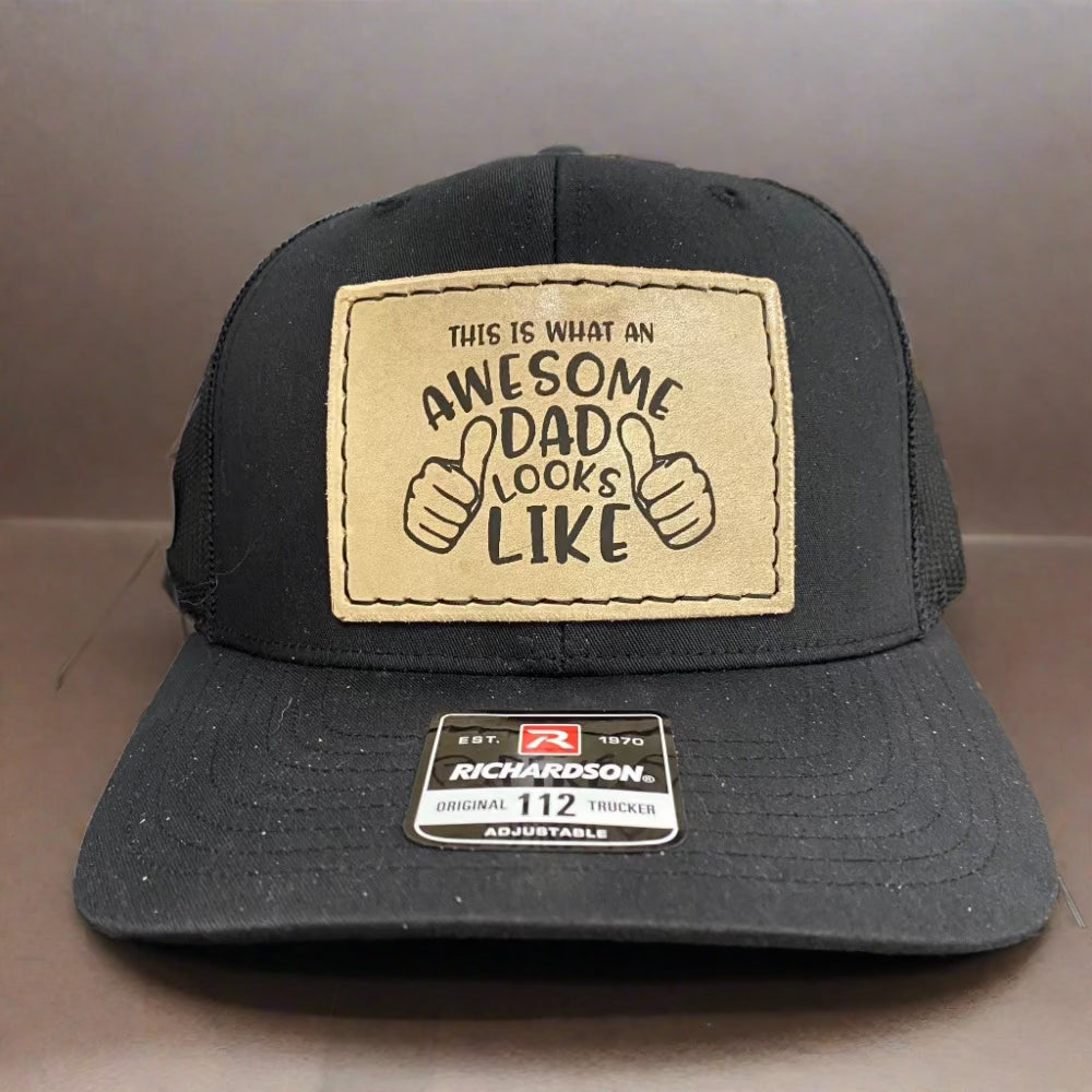 this is what an awesome dad looks like leather hat patch - Prairie Buffalo