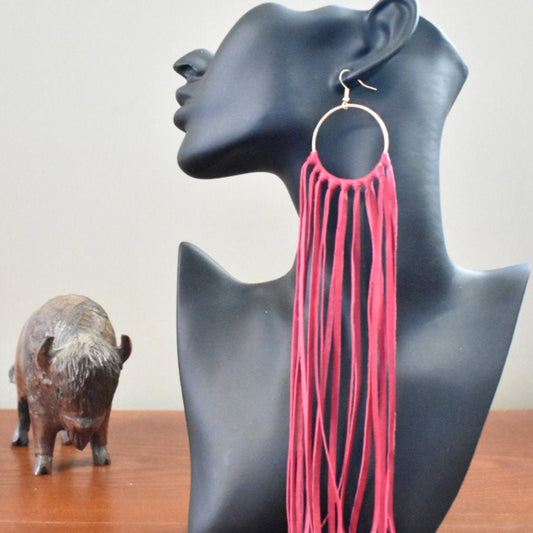 Leather Fringe Earrings - Hot Pink - Prairie Buffalo