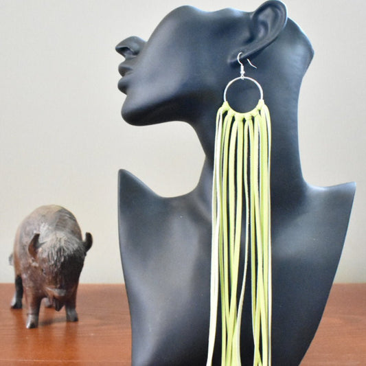 Leather Fringe Earrings - Light Green - Prairie Buffalo