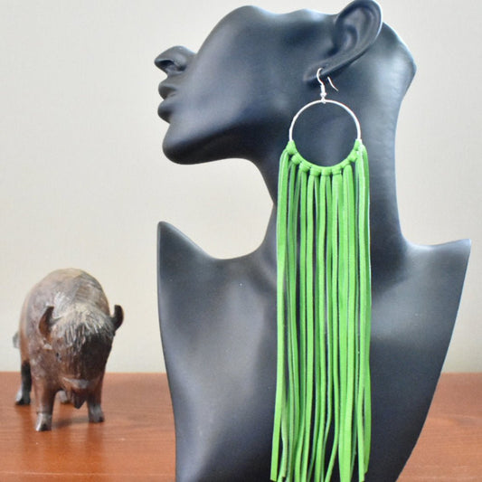 Leather Fringe Earrings - Lime Green - Prairie Buffalo