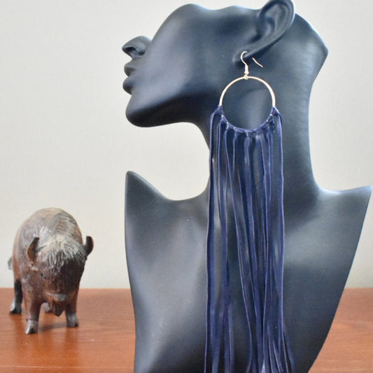 Leather Fringe Earrings - Purple - Prairie Buffalo