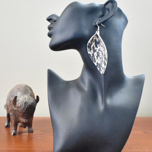 Leather Leaf Earrings Snake Print - Prairie Buffalo