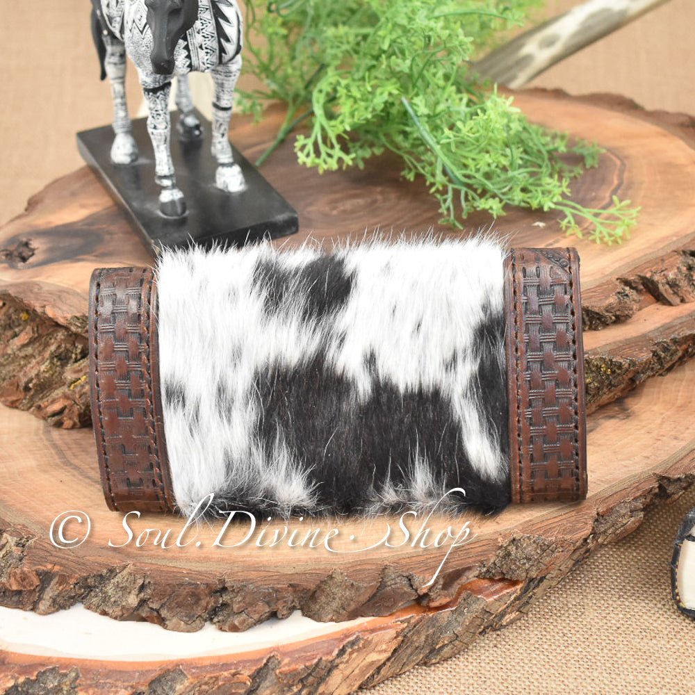 Dark Brown Tooled Basketweave Leather Wallet - Prairie Buffalo