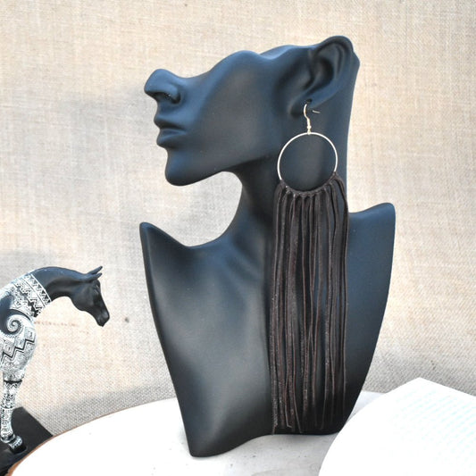 Leather Fringe Earrings - Brown - Prairie Buffalo