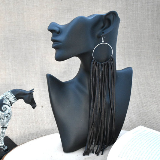 Leather Fringe Earrings - Dark Brown - Prairie Buffalo