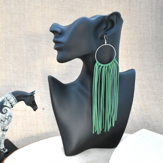 Leather Fringe Earrings - Kelly Green - Prairie Buffalo