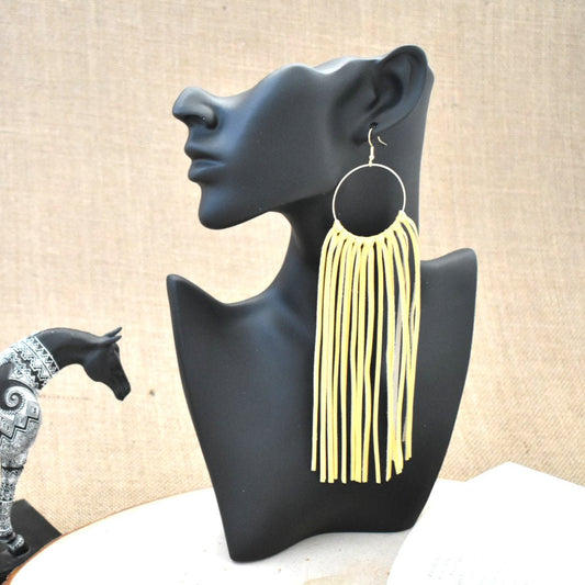 Leather Fringe Earrings - Pastel Yellow - Prairie Buffalo