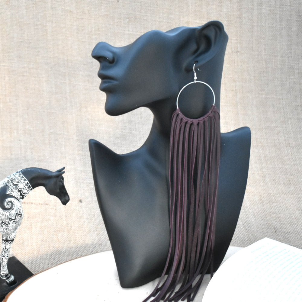 Leather Fringe Earrings - Plum - Prairie Buffalo