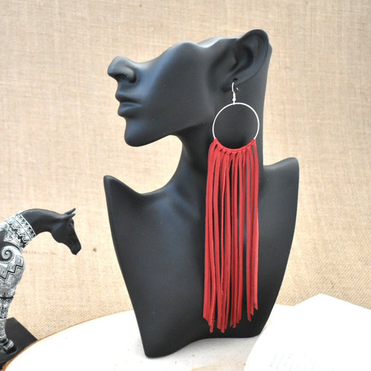 Leather Fringe Earrings - Red - Prairie Buffalo