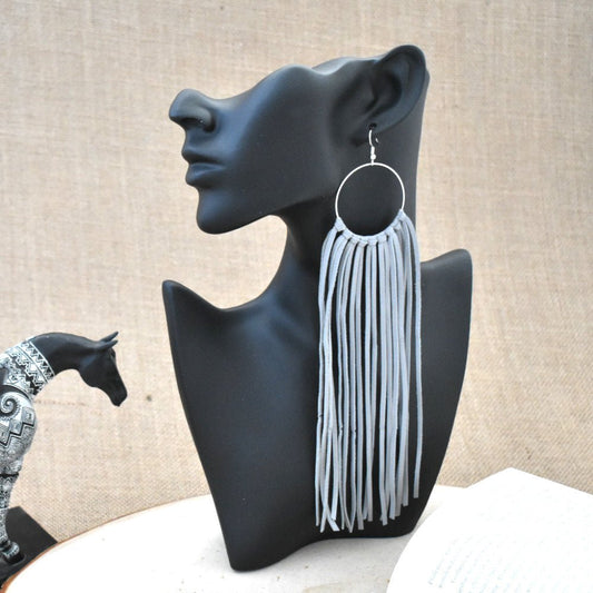 Leather Fringe Earrings - Ultra Light Blue - Prairie Buffalo