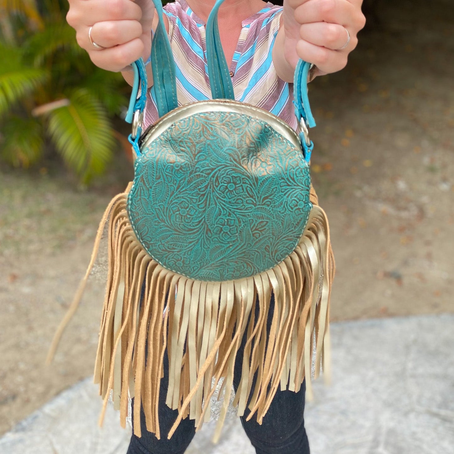 Leather Fringe Purse - Teal & Gold - Soul Divine