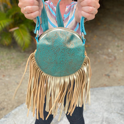 Leather Fringe Purse - Teal & Gold - Soul Divine