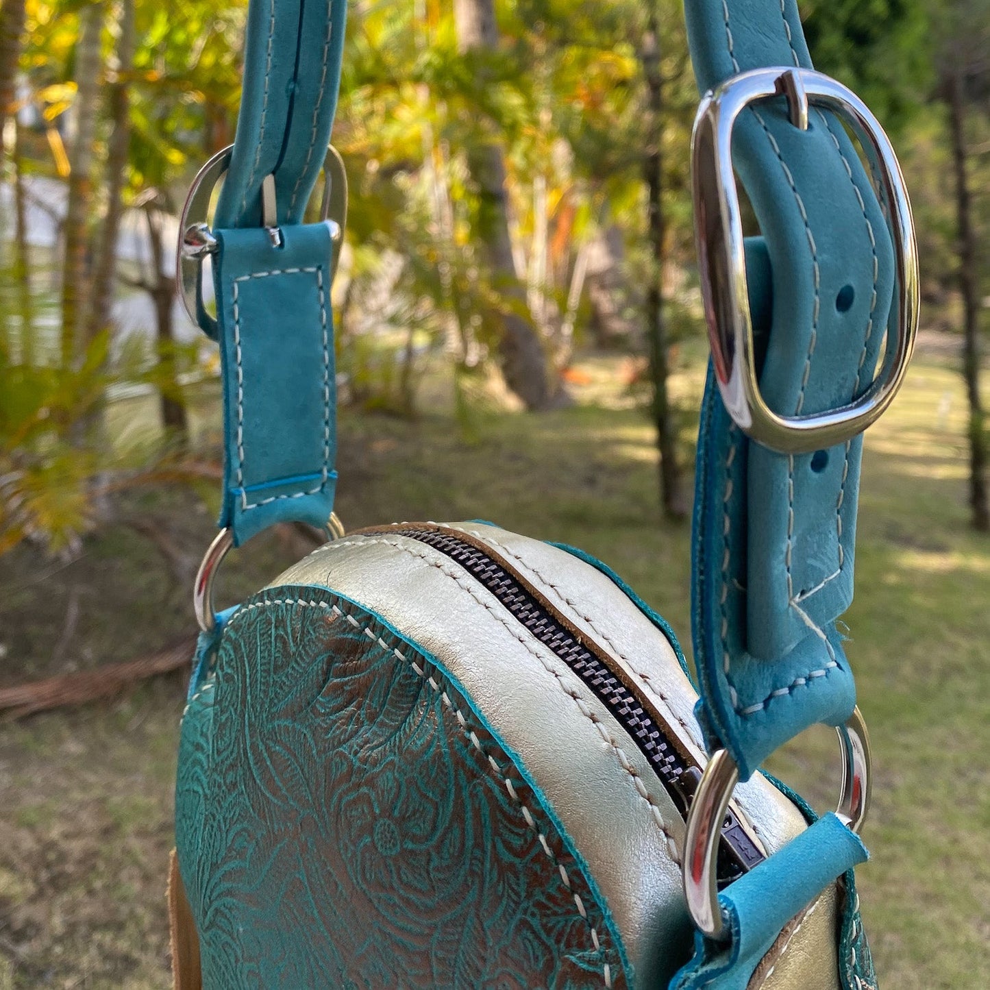 Leather Fringe Purse - Teal & Gold - Soul Divine