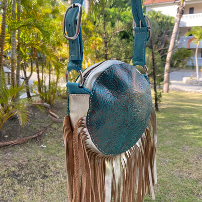 Leather Fringe Purse - Teal & Gold - Soul Divine