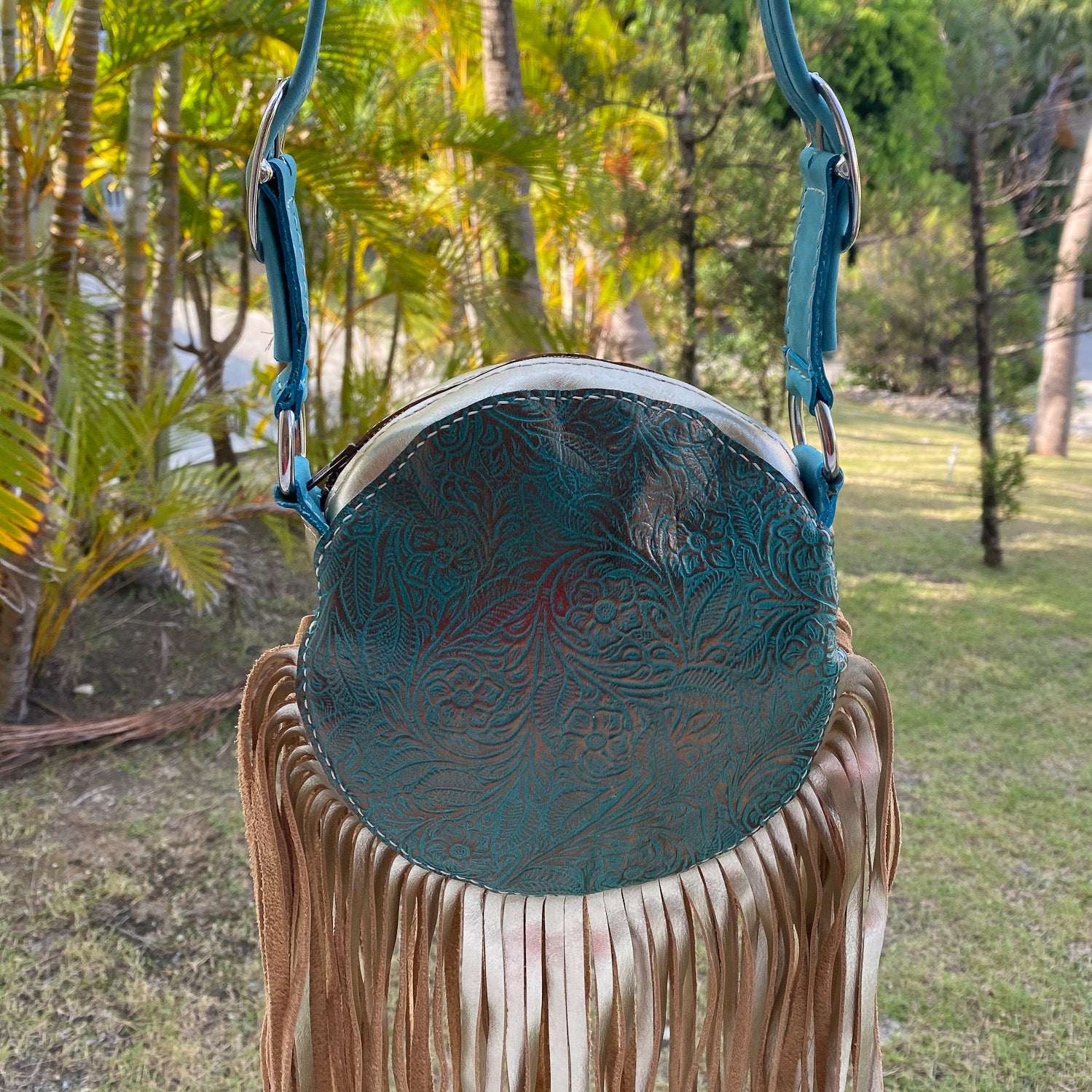 Leather Fringe Purse - Teal & Gold - Soul Divine