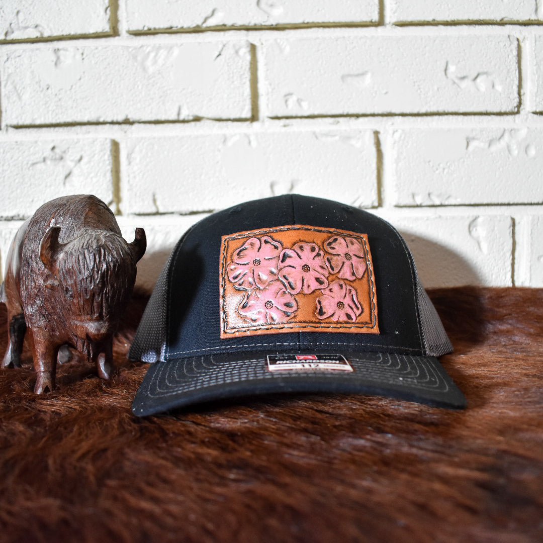 Leather Hat Patches - Tooled Alberta Wild Rose- Prairie Buffalo
