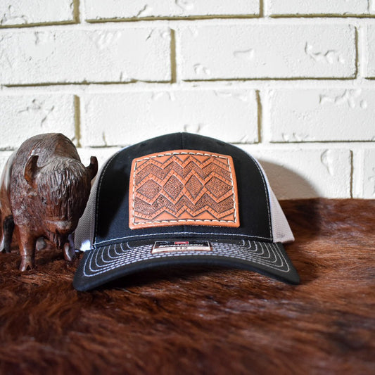 Leather Hat Patches - Tooled Aztec- Prairie Buffalo