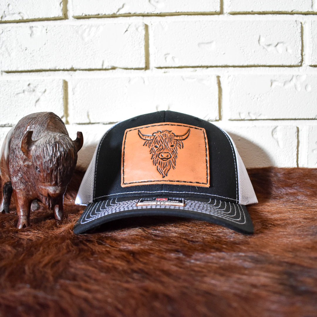 Leather Hat Patches - Tooled Highland Cow - Prairie Buffalo