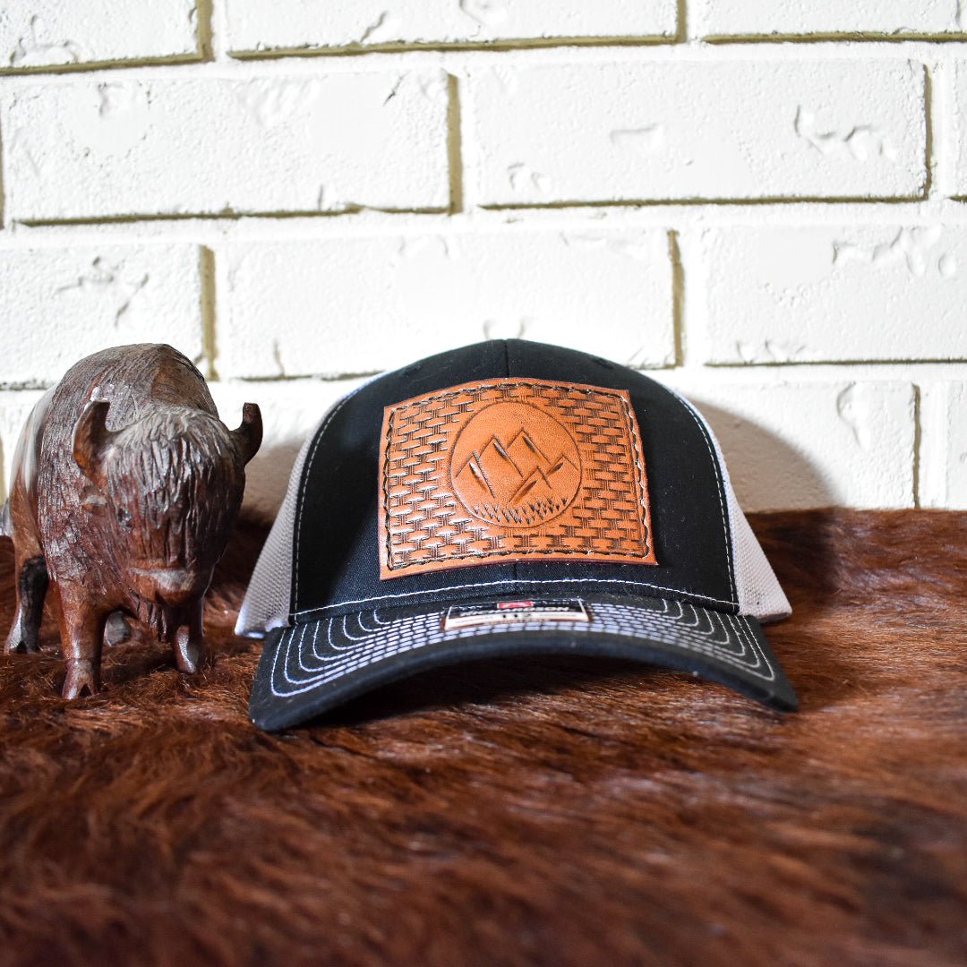 Leather Hat Patches - Tooled Mountains  - Prairie Buffalo