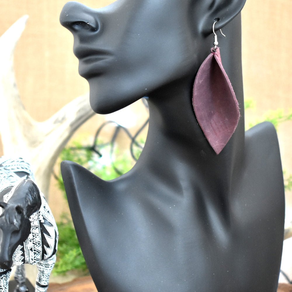 Leather Leaf Earrings Bright Purple - Prairie Buffalo