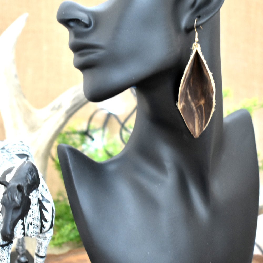 Leather Leaf Earrings Distressed Brown - Prairie Buffalo