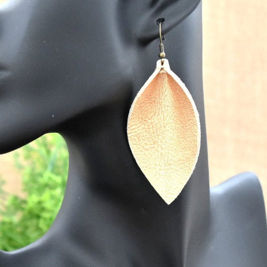 Leather Leaf Earrings Light Gold - Prairie Buffalo