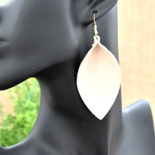 Leather Leaf Earrings Light Pink - Prairie Buffalo