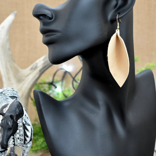 Leather Leaf Earrings Light Tan - Prairie Buffalo