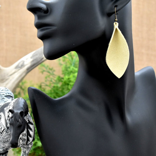 Leather Leaf Earrings Lime Green - Prairie Buffalo