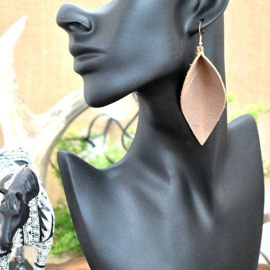 Leather Leaf Earrings Mocha Brown - Prairie Buffalo