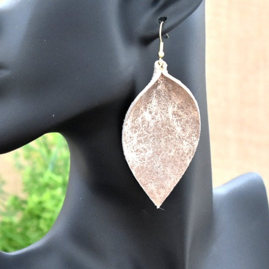 Leather Leaf Earrings Pink & Gold - Prairie Buffalo