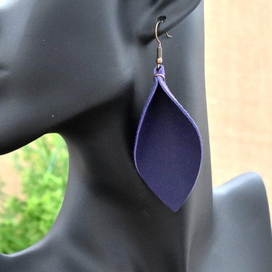 Leather Leaf Earrings Purple - Prairie Buffalo