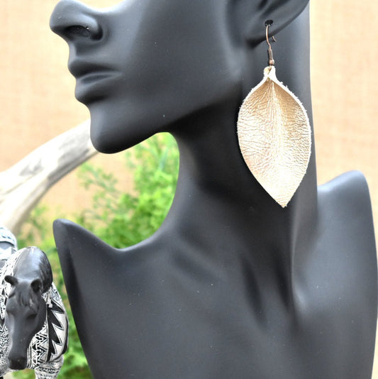 Leather Leaf Earrings Rose Gold - Prairie Buffalo