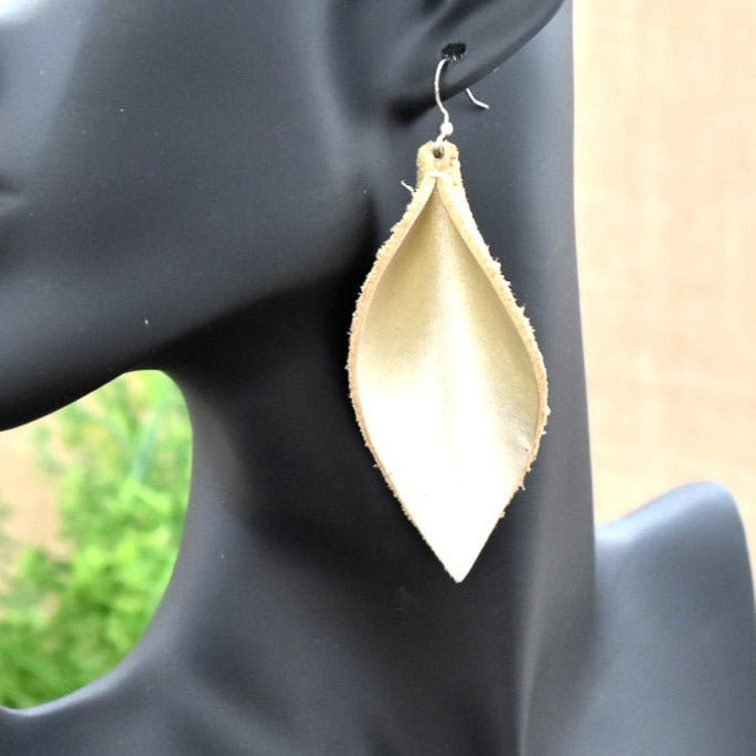 Leather Leaf Earrings Soft Gold - Prairie Buffalo