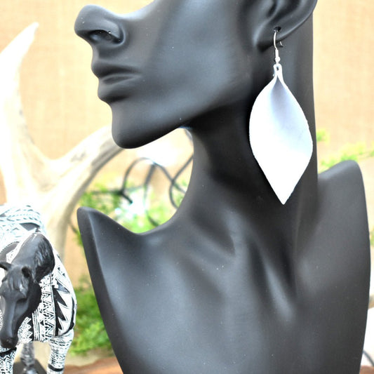 Leather Leaf Earrings Ultra Light Blue - Prairie Buffalo