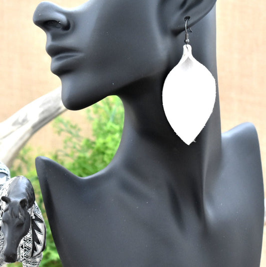 Leather Leaf Earrings White - Prairie Buffalo