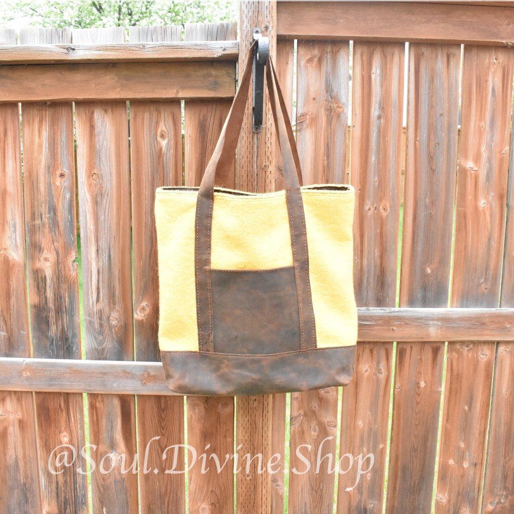 Leather Tote Bag - Wool and Leather - Soul Divine